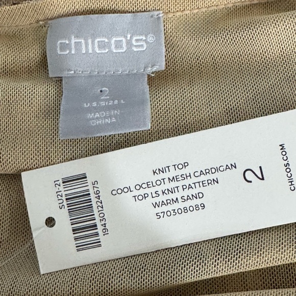 CHICO’S COOL OCELOT MESH WARM SAND OPEN CARDIGAN SZ 2 / US SZ L NWT - Picture 4 of 6